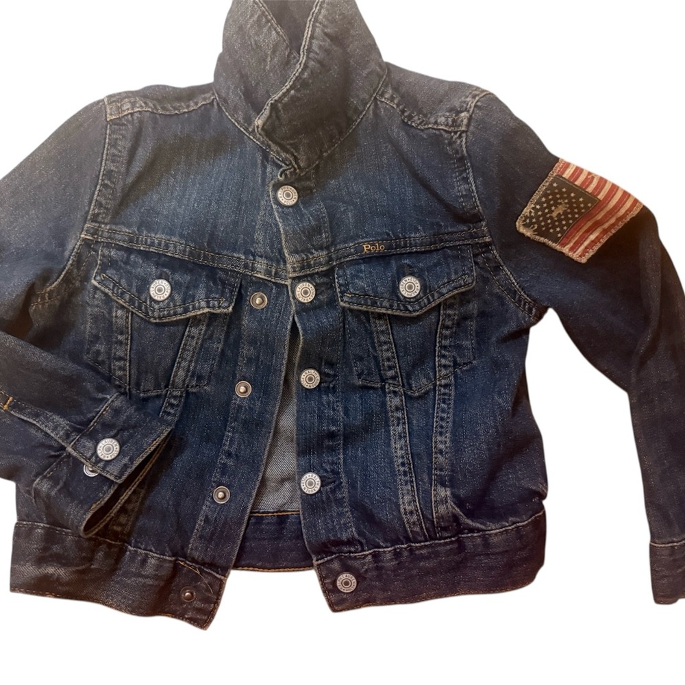 Ralph Lauren Kids Dark Blue Denim Jacket with Flag Detail